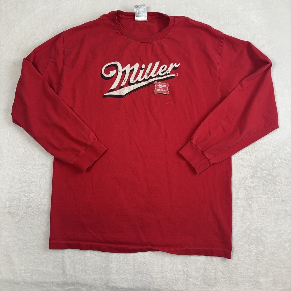 VTG 2004 AAA Miller High Life Red Long Sleeve Graphic Shirt Men's Large Beer